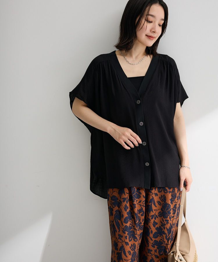 Green Parks「フレンチスリーブリブドッキングシャツ」|シャツ・ブラウス|Black