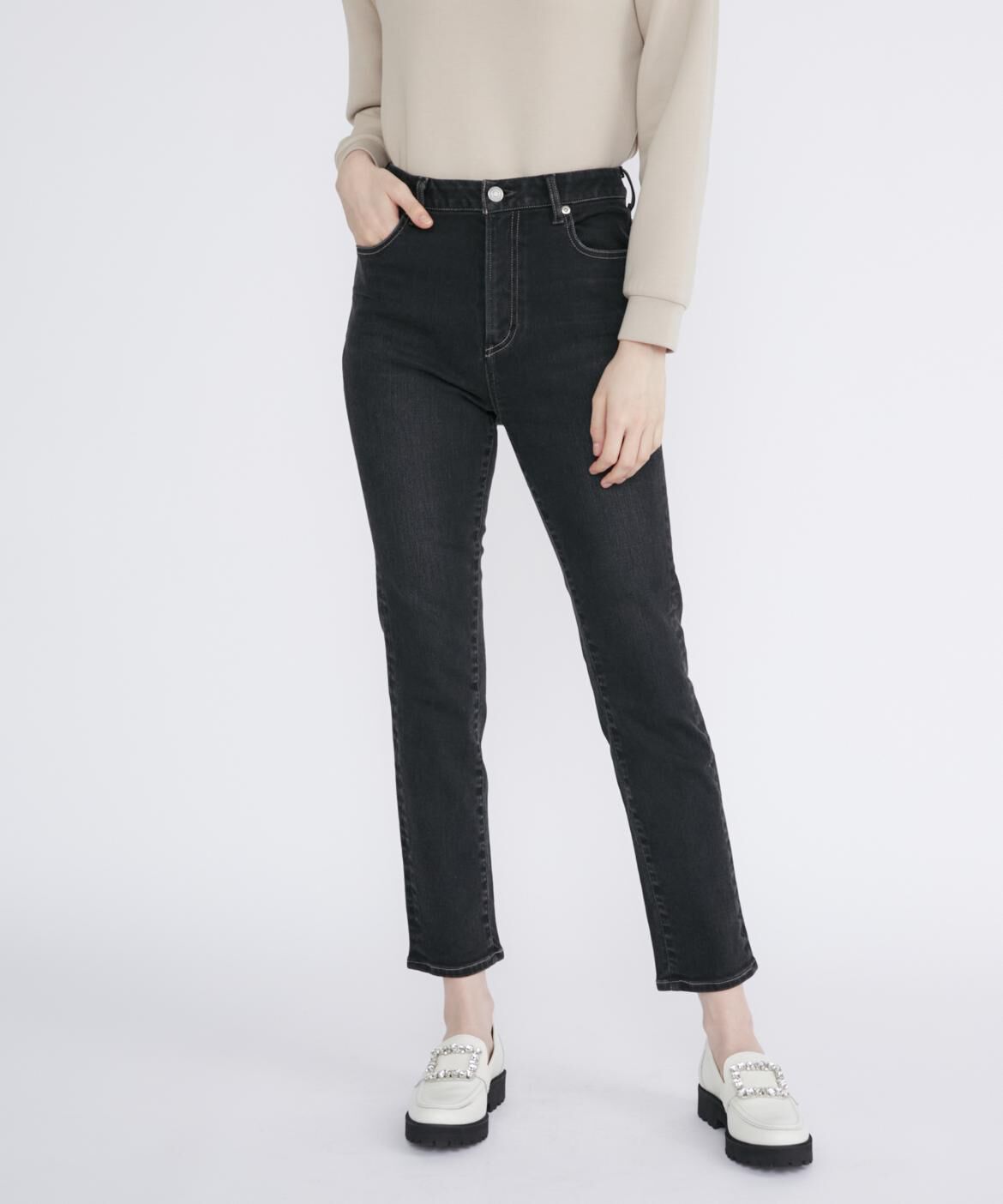 Maglie le cassetto「《大きいサイズ》スリムストレートデニム《Maglie Jeans》」|デニム|ブラック