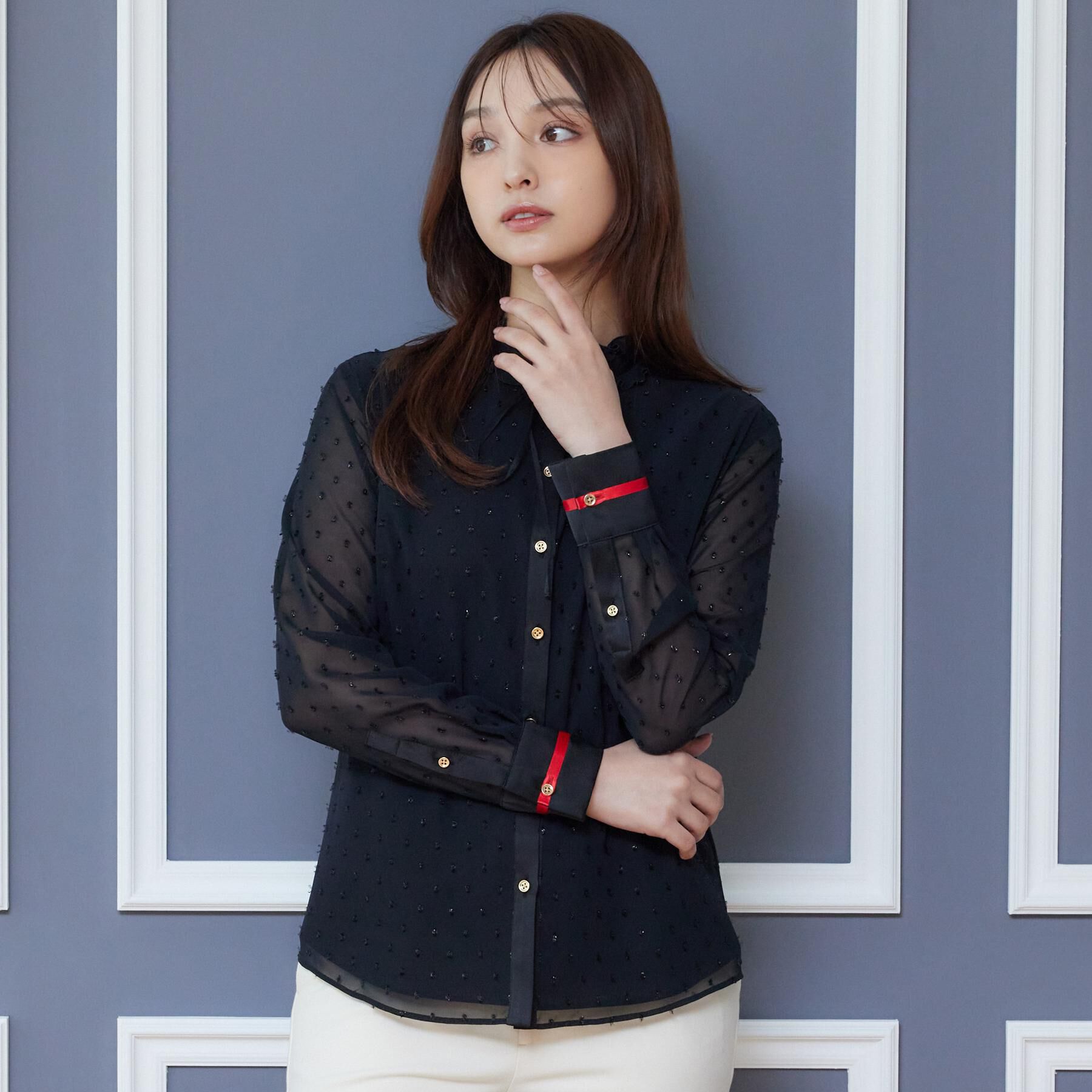 DRESSTERIOR「【上品見え】フィルムドット ボウタイブラウス」|シャツ・ブラウス|