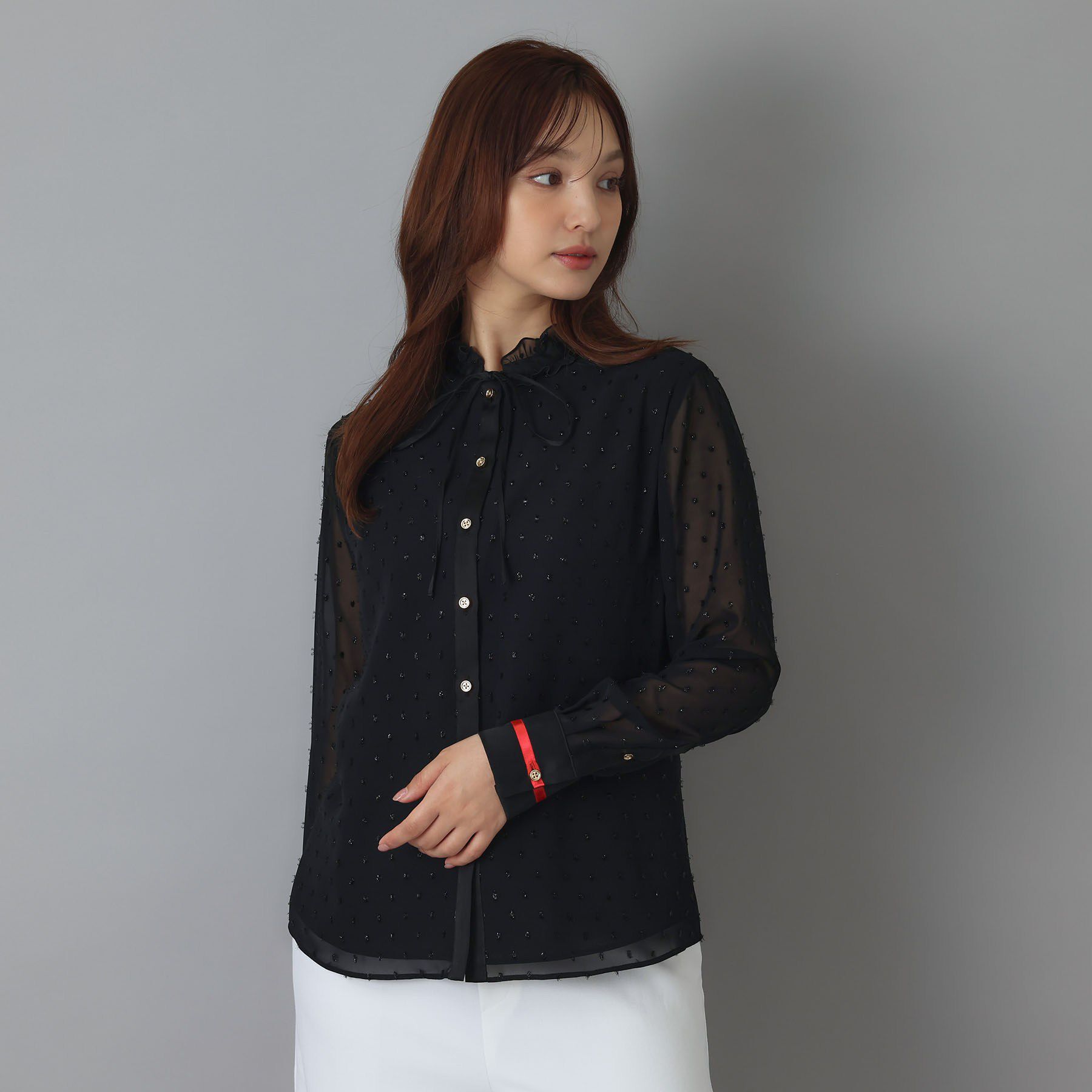 DRESSTERIOR「【上品見え】フィルムドット ボウタイブラウス」|シャツ・ブラウス|