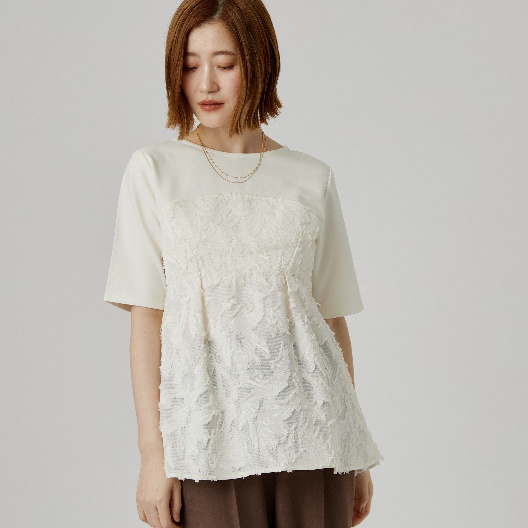 grove「【着映え◎・体系カバー】ジャカードドッキングカットソー」|Tシャツ・カットソー|