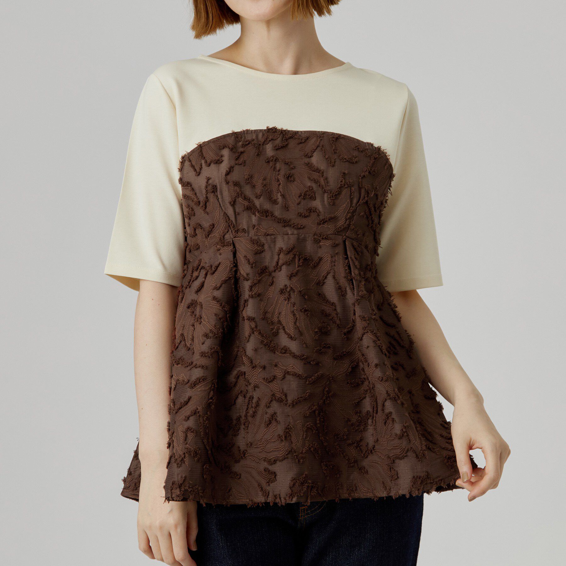 grove「【着映え◎・体系カバー】ジャカードドッキングカットソー」|Tシャツ・カットソー|
