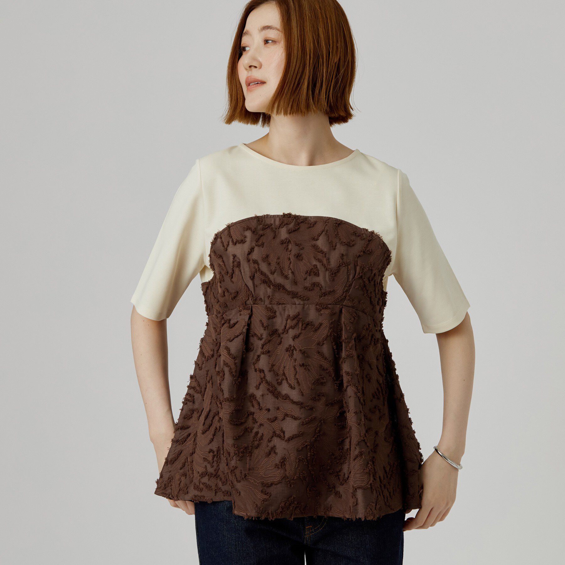 grove「【着映え◎・体系カバー】ジャカードドッキングカットソー」|Tシャツ・カットソー|