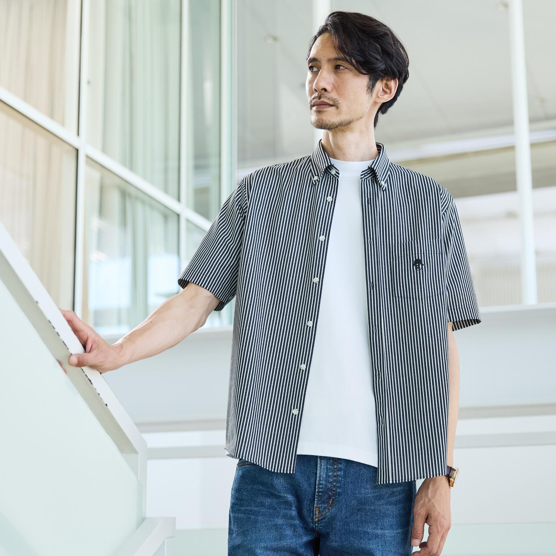 TAKEO KIKUCHI「【接触冷感】ジャージストライプ シャツ」|シャツ・ブラウス|