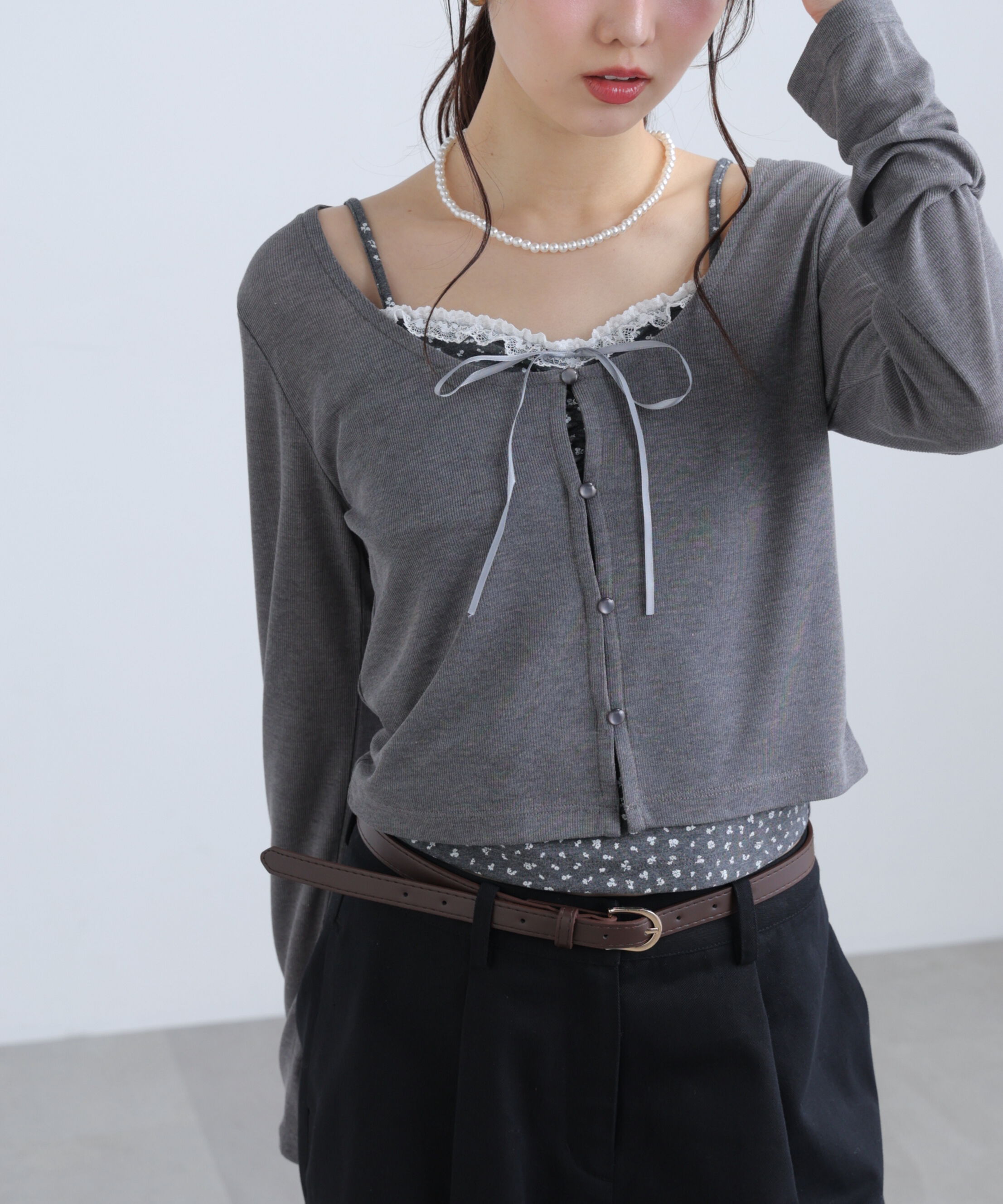  「花柄キャミ&times;カーディガンセット」|Tシャツ・カットソー|