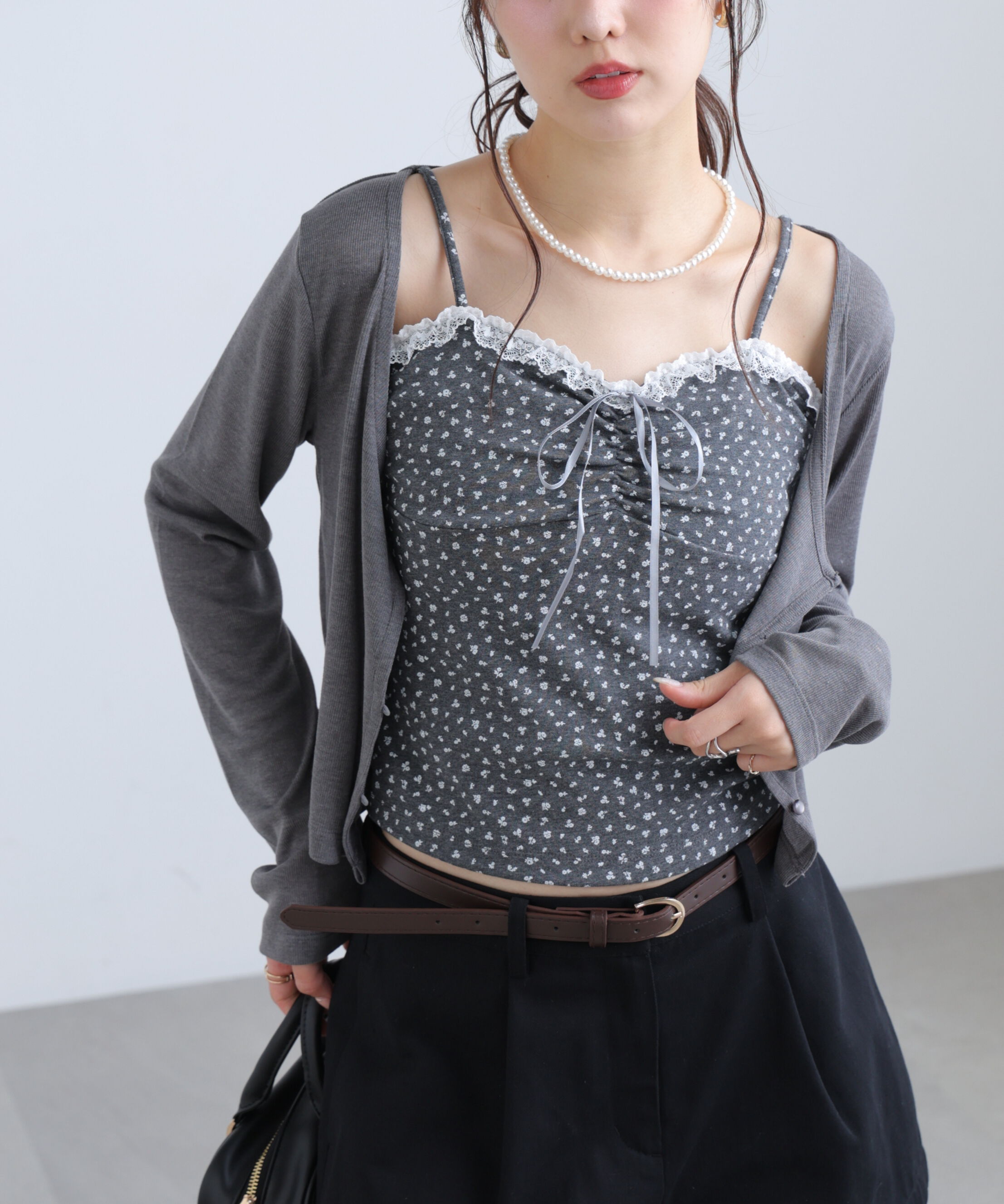 「花柄キャミ&times;カーディガンセット」|Tシャツ・カットソー|