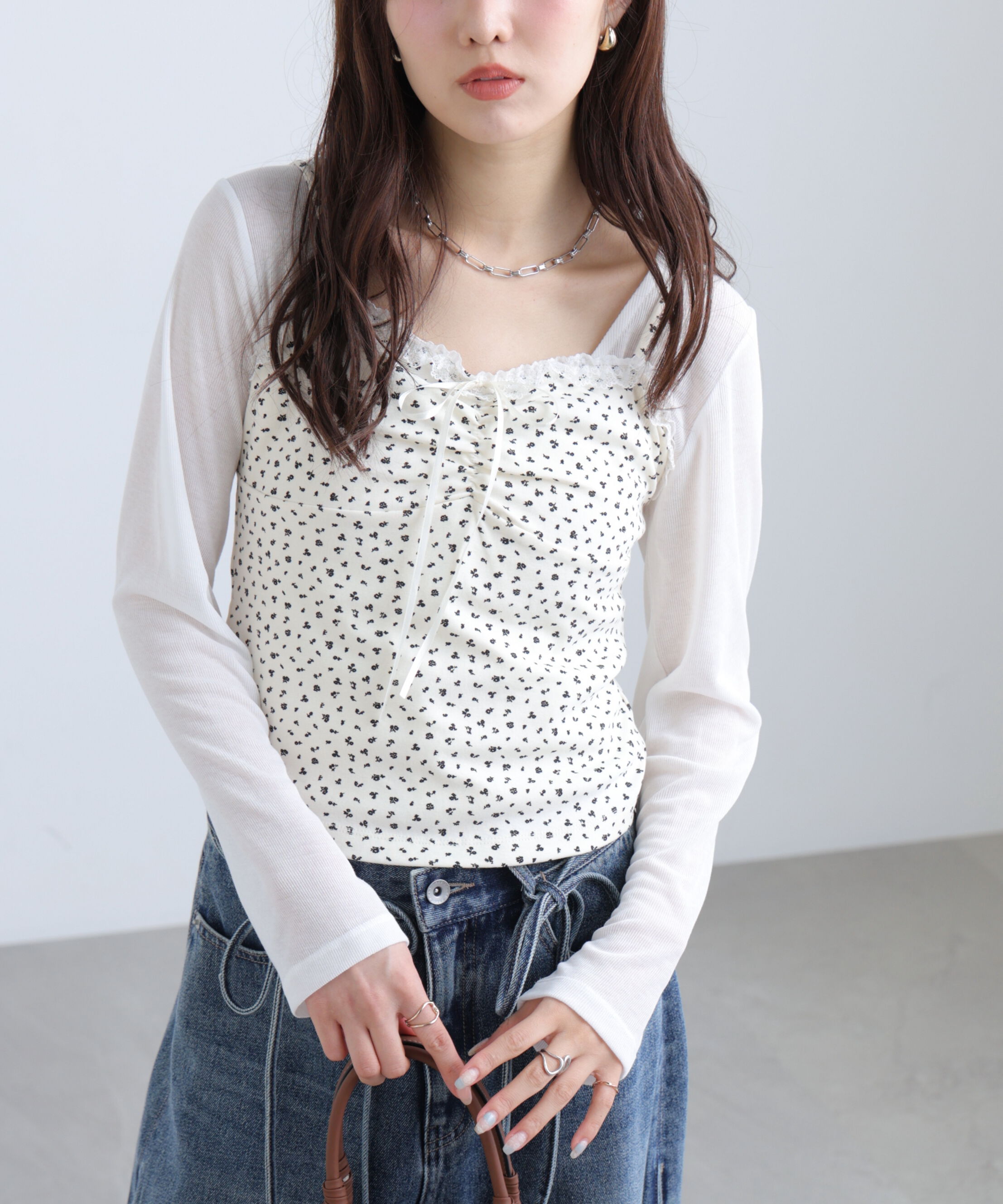  「花柄キャミ&times;カーディガンセット」|Tシャツ・カットソー|