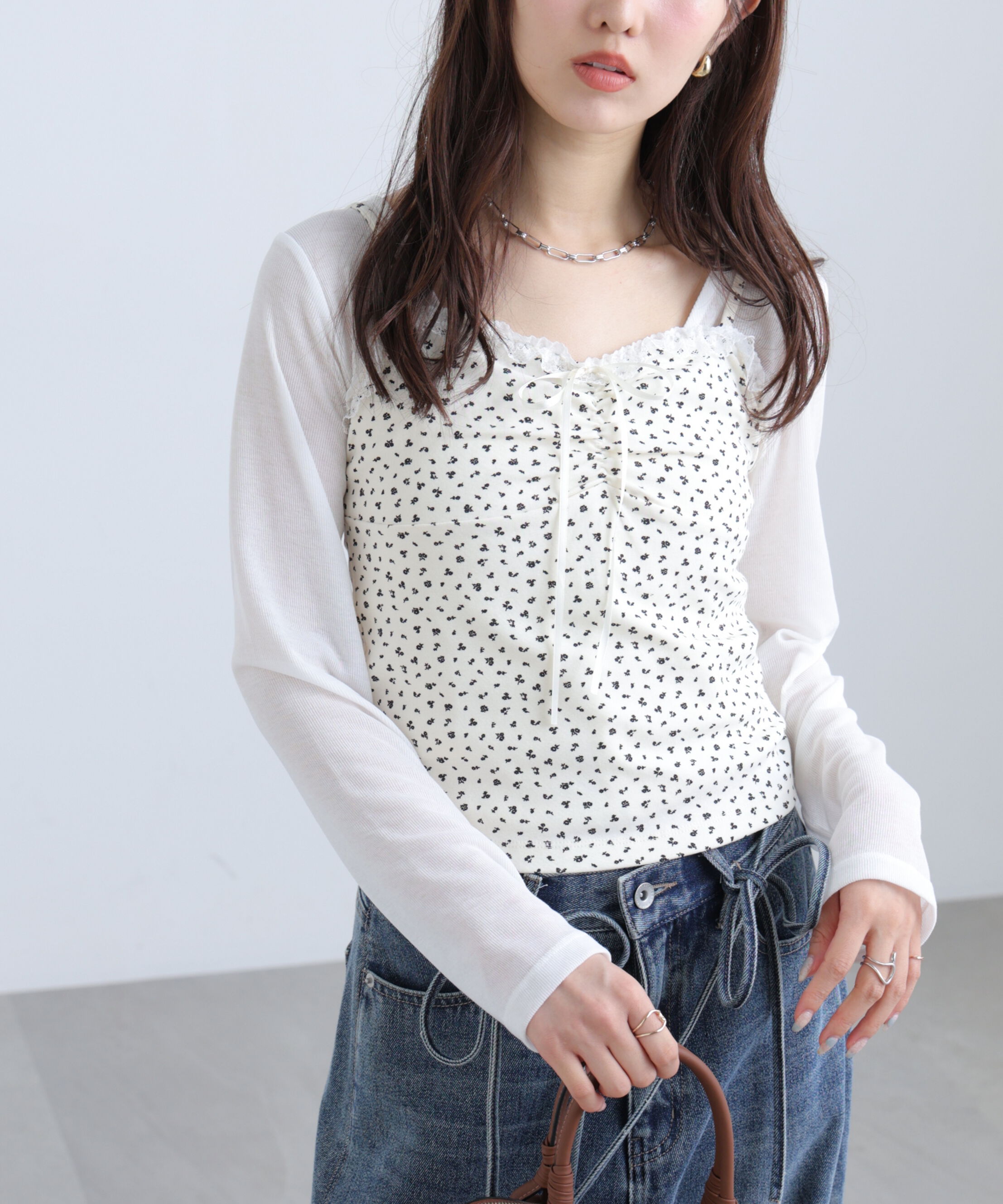  「花柄キャミ&times;カーディガンセット」|Tシャツ・カットソー|