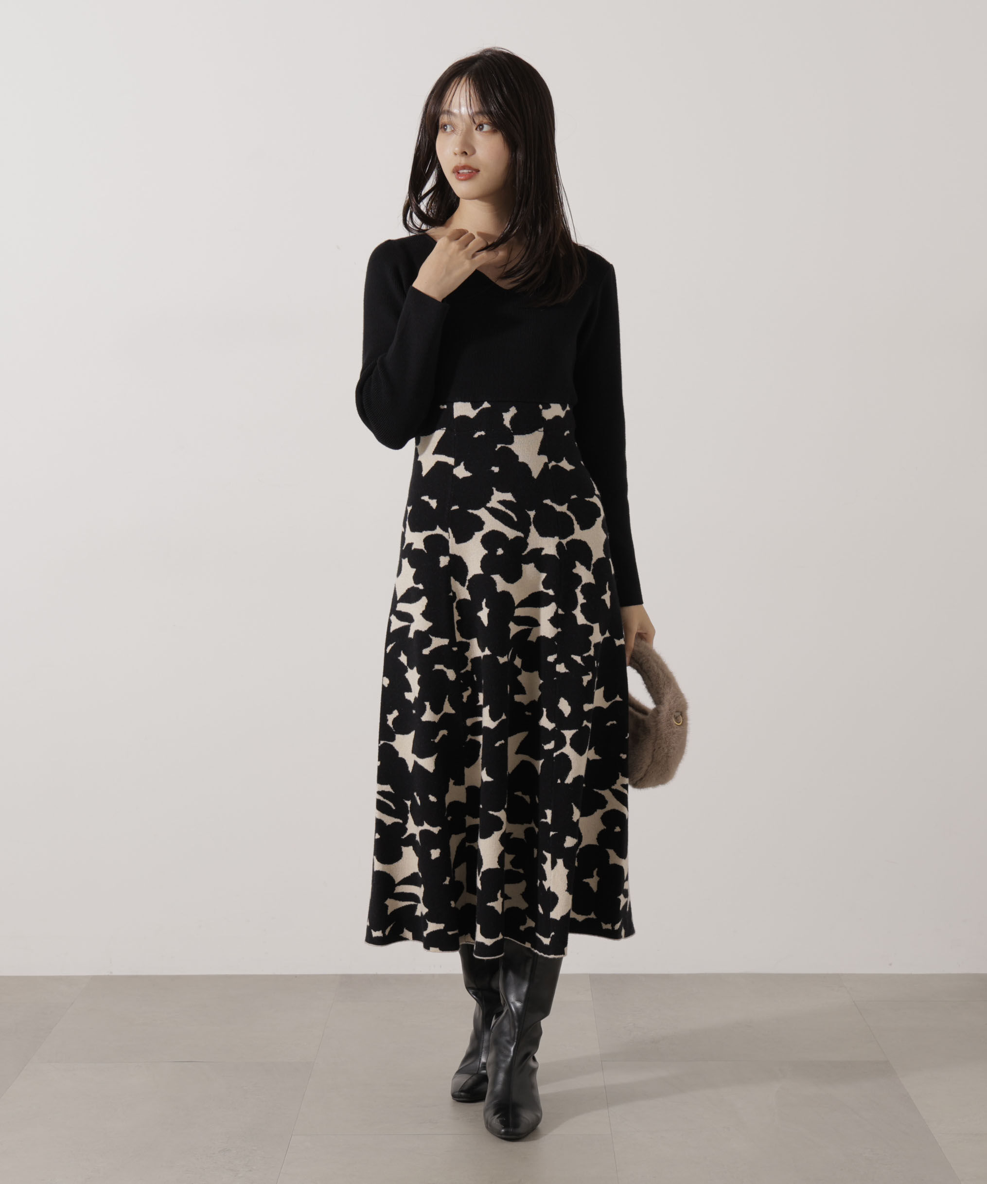PROPORTION BODY DRESSING「＜加藤栞さん着用＞ジャガードフラワーニットワンピース」|ワンピース|