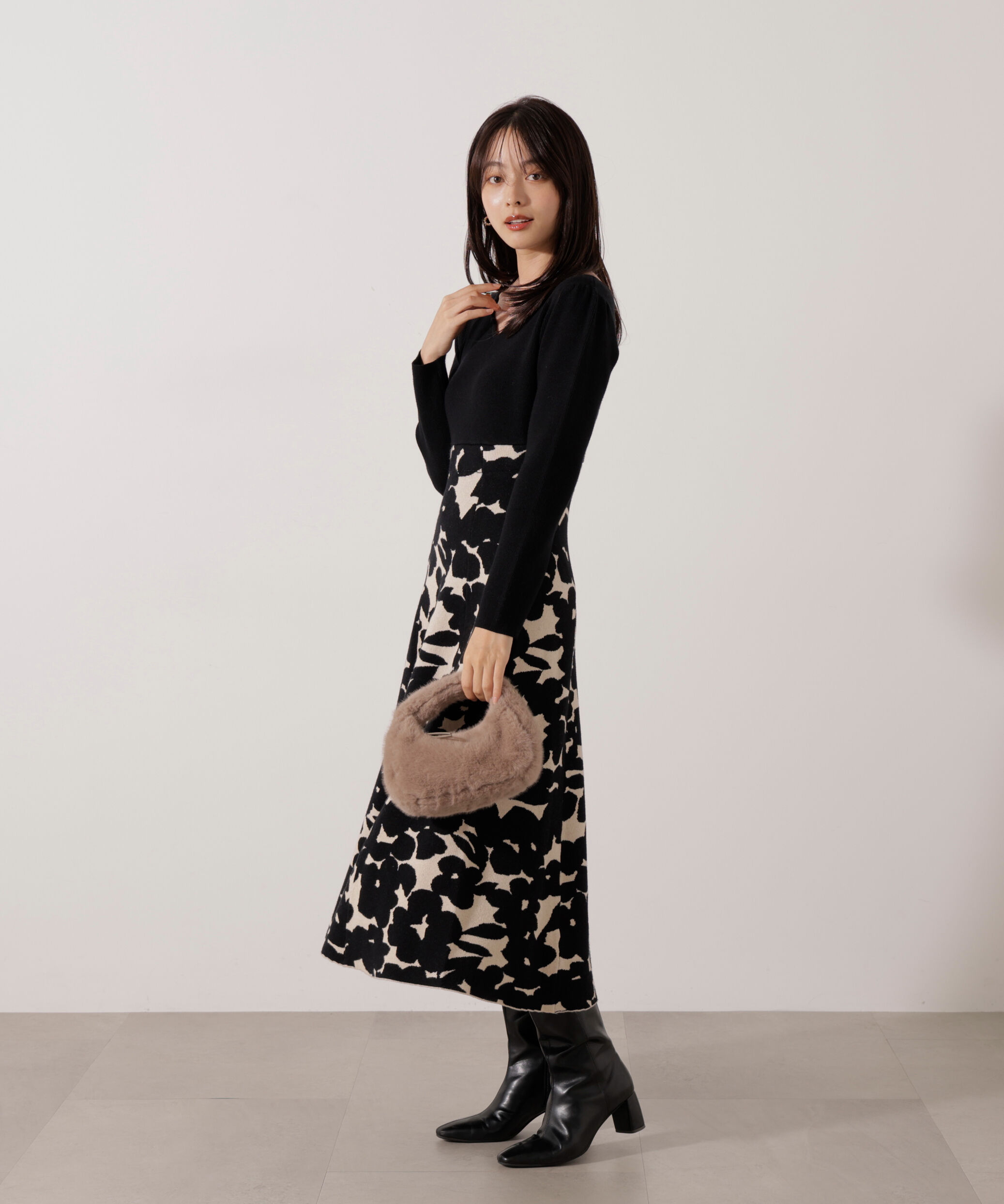 PROPORTION BODY DRESSING「＜加藤栞さん着用＞ジャガードフラワーニットワンピース」|ワンピース|
