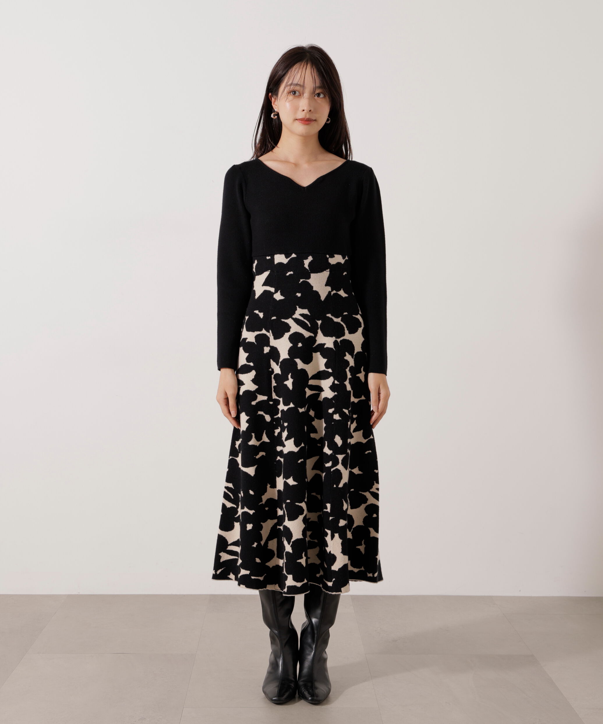 PROPORTION BODY DRESSING「＜加藤栞さん着用＞ジャガードフラワーニットワンピース」|ワンピース|