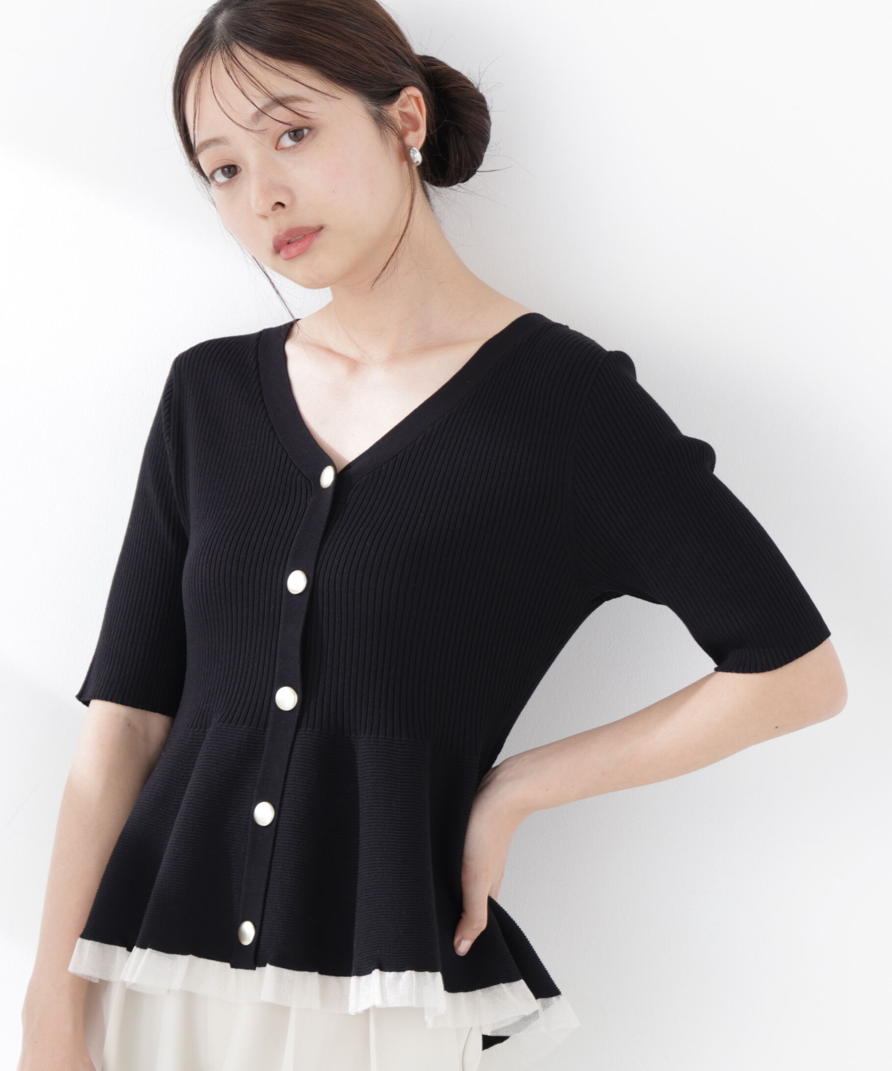 PROPORTION BODY DRESSING「部分シアーペプラムニット　26SS」|ニット・セーター|