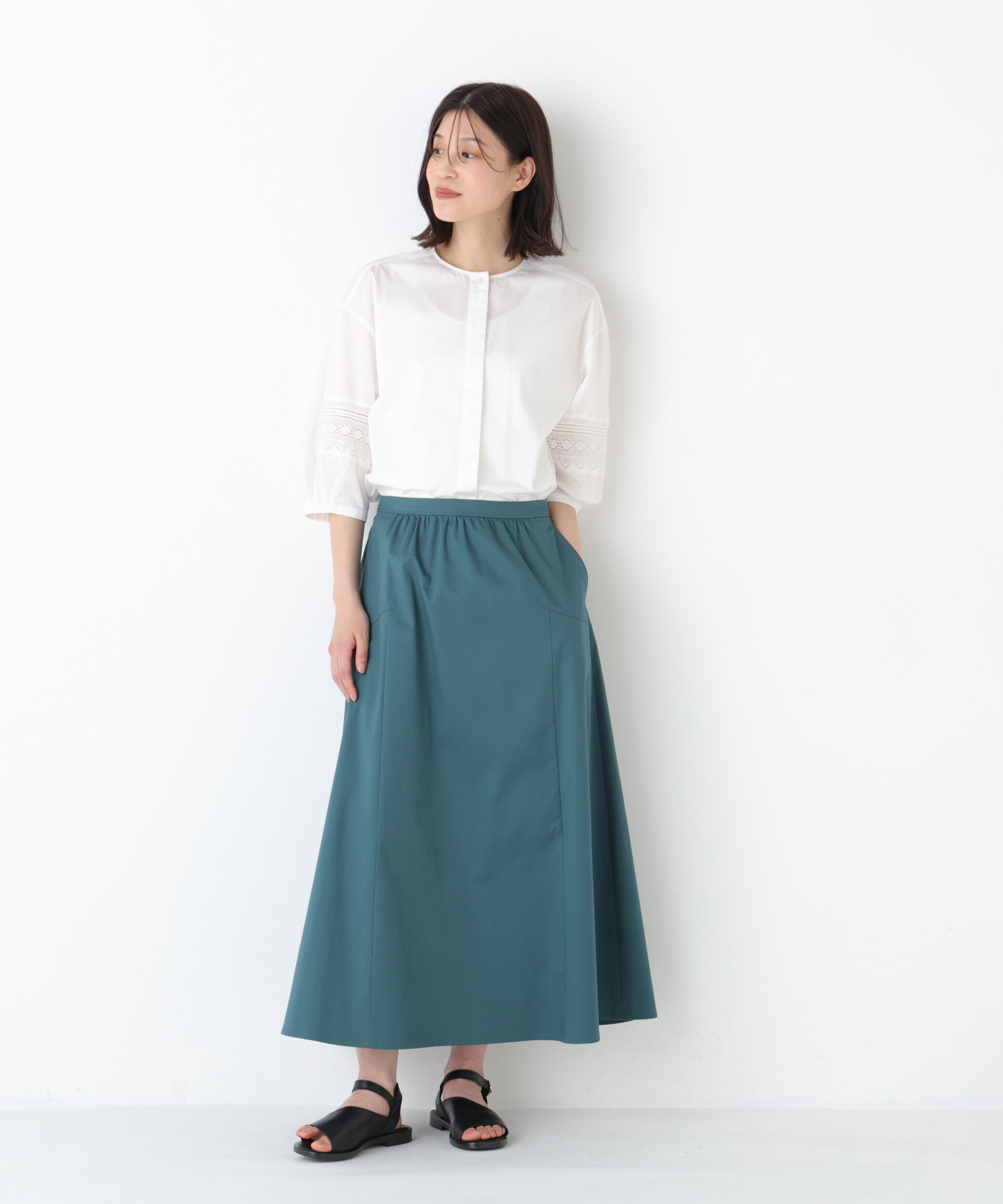  「◆《洗える》 レースドッキングクルーネックブラウス」|シャツ・ブラウス|
