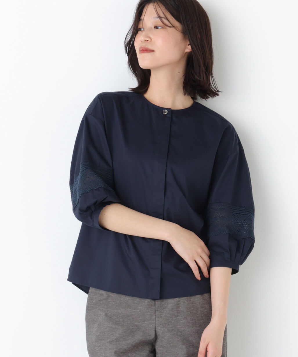 「◆《洗える》 レースドッキングクルーネックブラウス」|シャツ・ブラウス|
