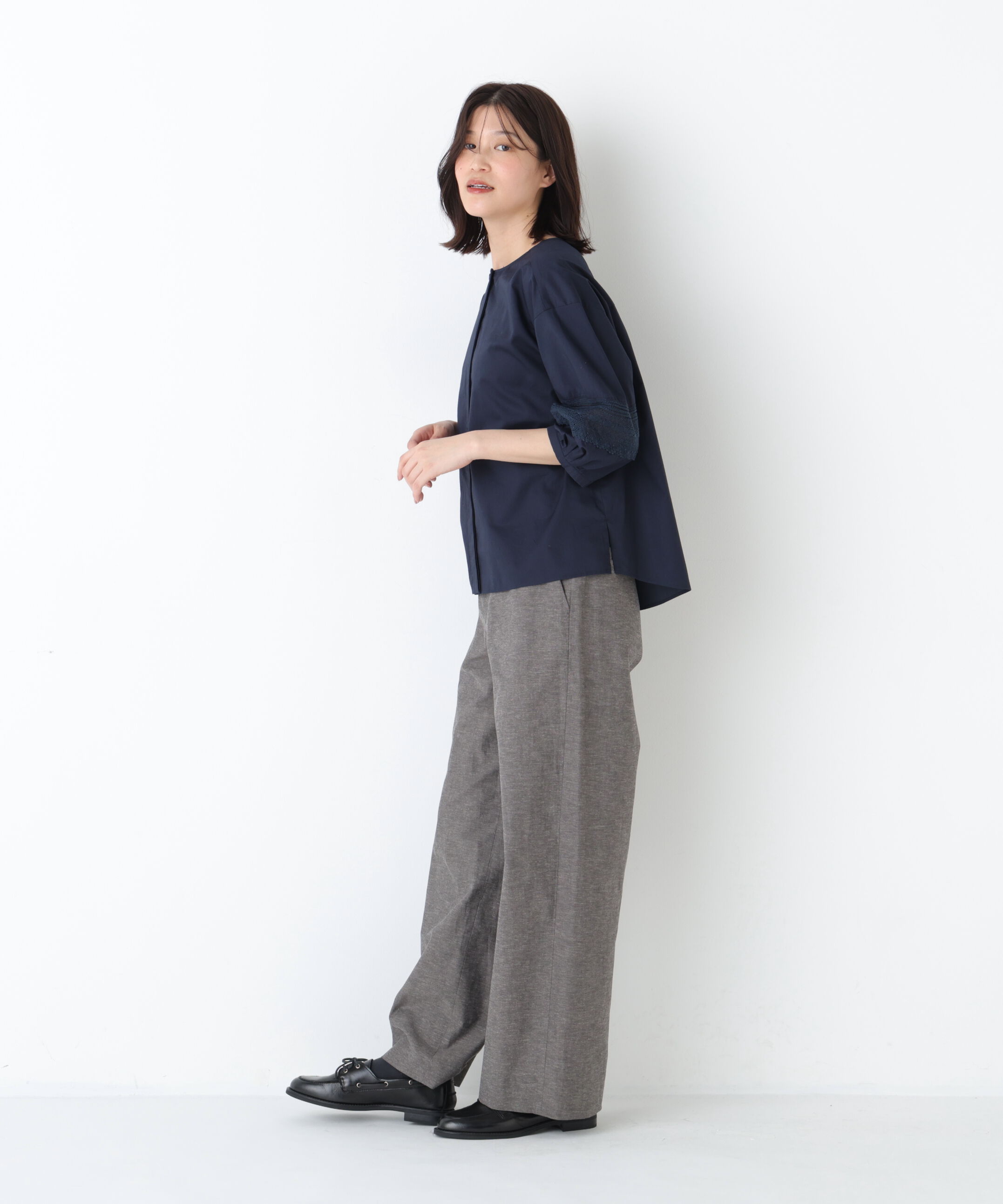 「◆《洗える》 レースドッキングクルーネックブラウス」|シャツ・ブラウス|