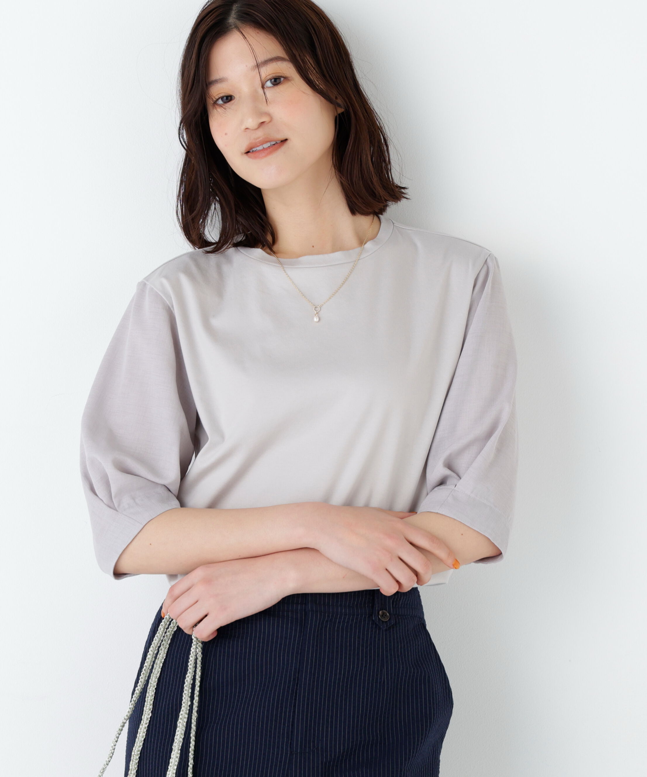  「《洗える》布帛コンビカットソー」|Tシャツ・カットソー|