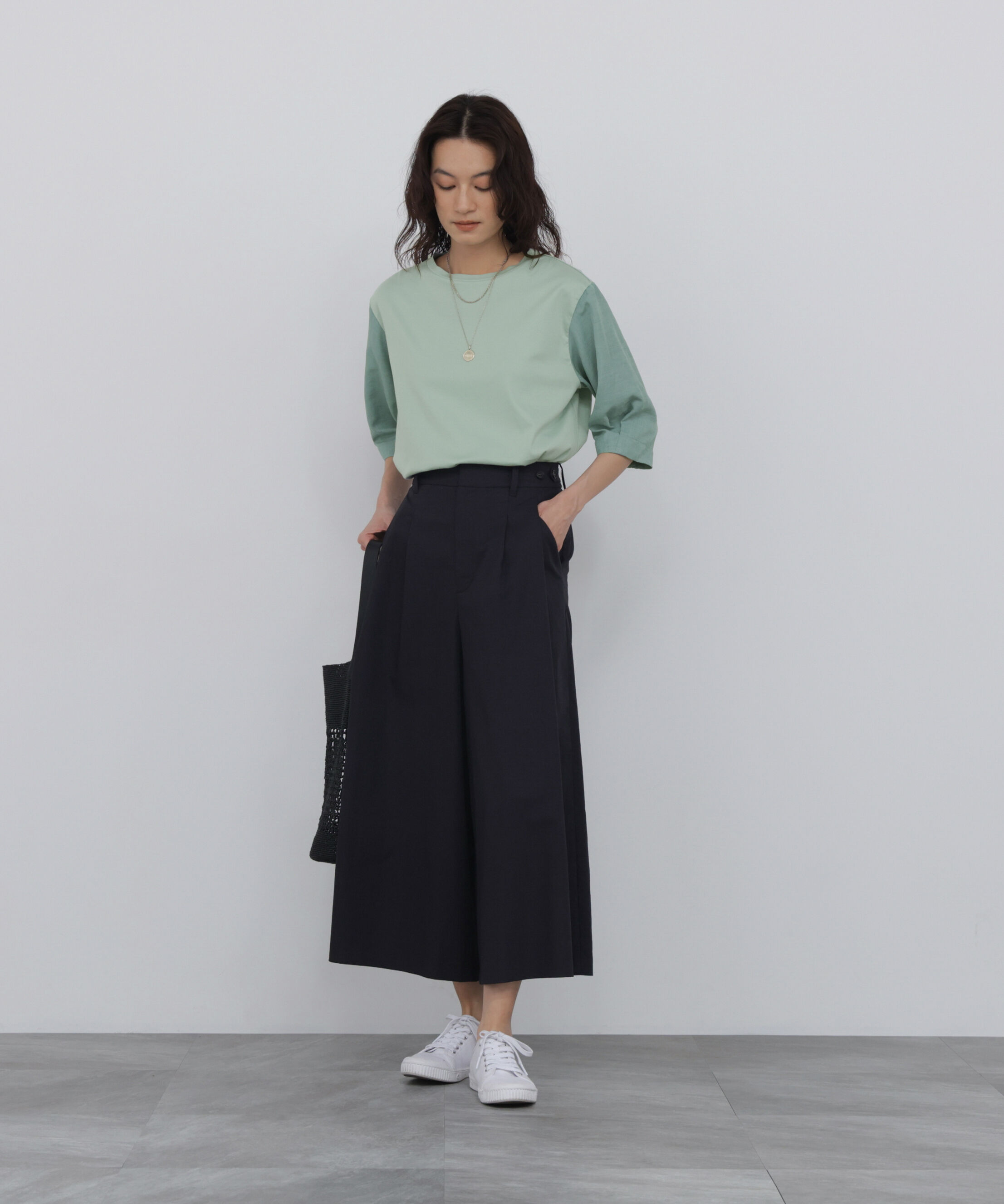  「《洗える》布帛コンビカットソー」|Tシャツ・カットソー|