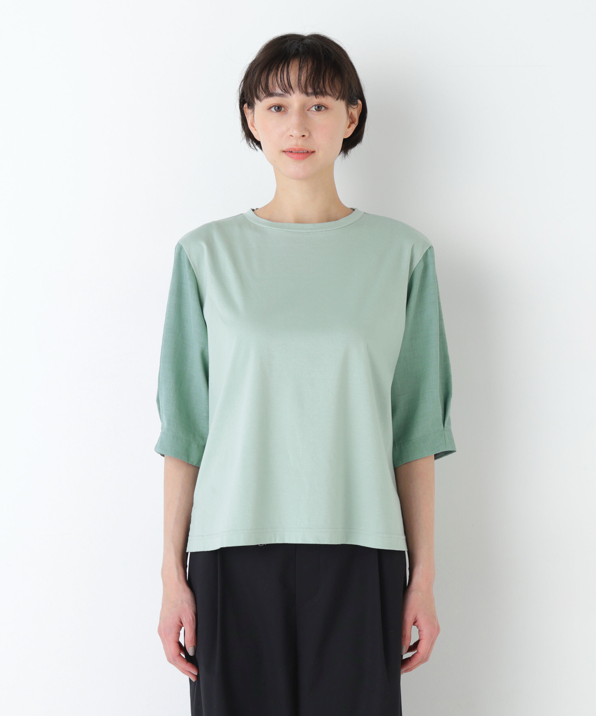  「《洗える》布帛コンビカットソー」|Tシャツ・カットソー|