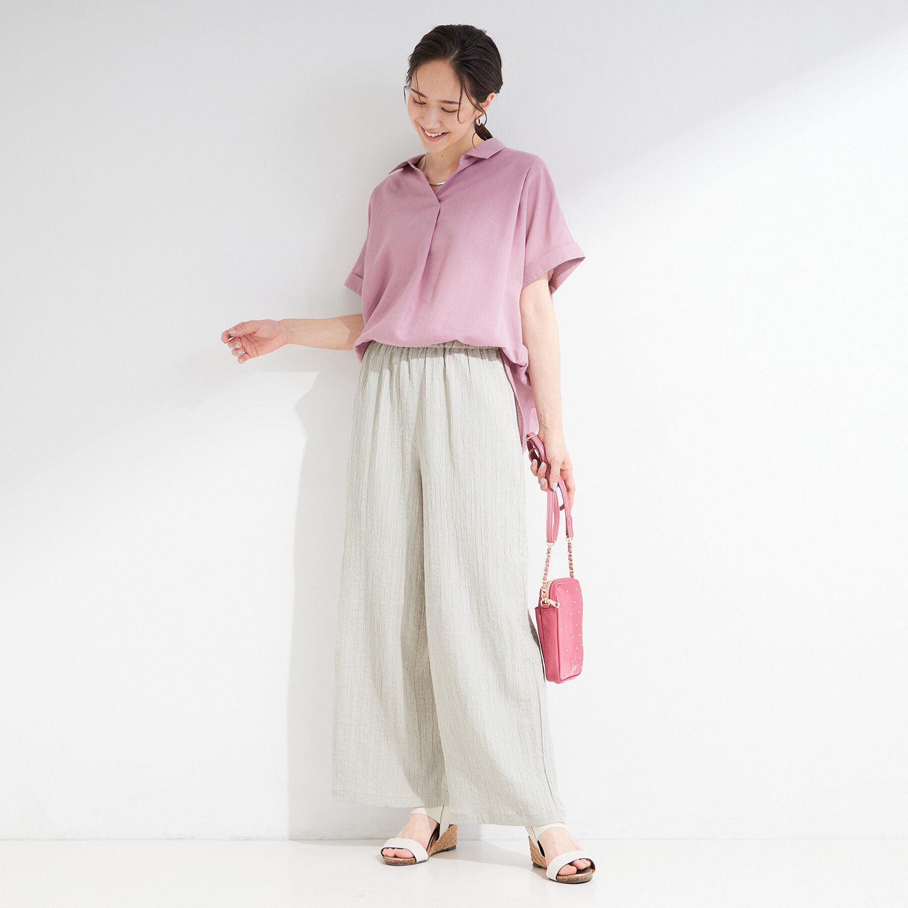SHOO･LA･RUE「【洗濯機可/選べる5色】ウエスト総ゴムでらくちん シボシボイージーワイドパンツ」|その他|