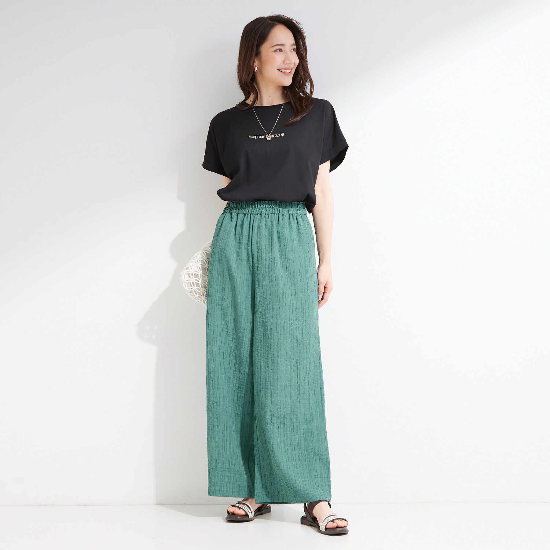 SHOO･LA･RUE「【洗濯機可/選べる5色】ウエスト総ゴムでらくちん シボシボイージーワイドパンツ」|その他|
