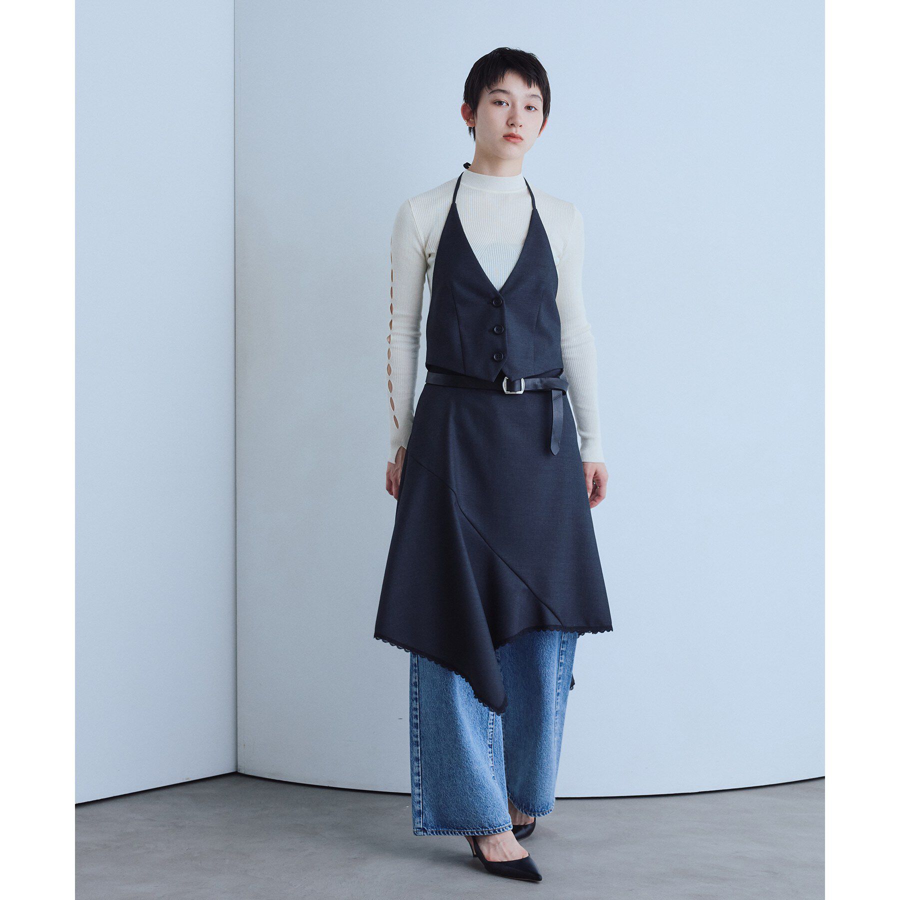 CODE A「asymmetric lace hem skirt」|スカート|