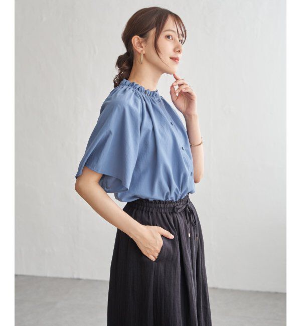 ikka「【接触冷感】襟フリル半袖ブラウス」|シャツ・ブラウス|