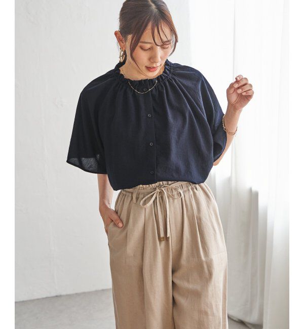 ikka「【接触冷感】襟フリル半袖ブラウス」|シャツ・ブラウス|