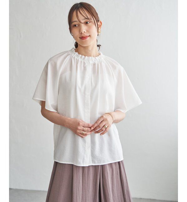 ikka「【接触冷感】襟フリル半袖ブラウス」|シャツ・ブラウス|