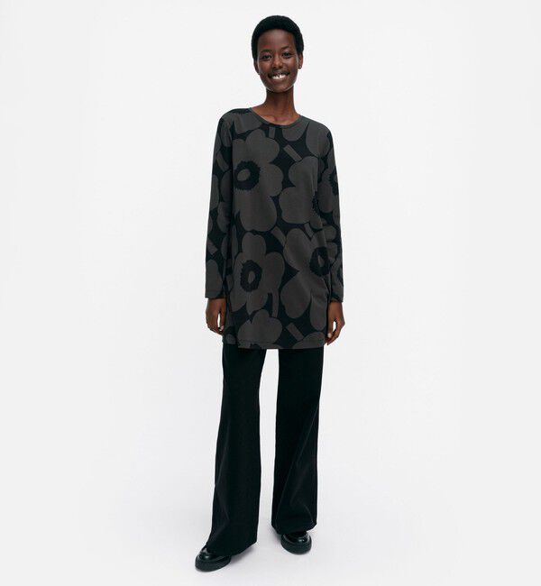 Marimekko「Kevat Unikko チュニック」|シャツ・ブラウス|ﾌﾞﾗｯｸ&times;ﾀﾞｰｸｸﾞﾚｰ