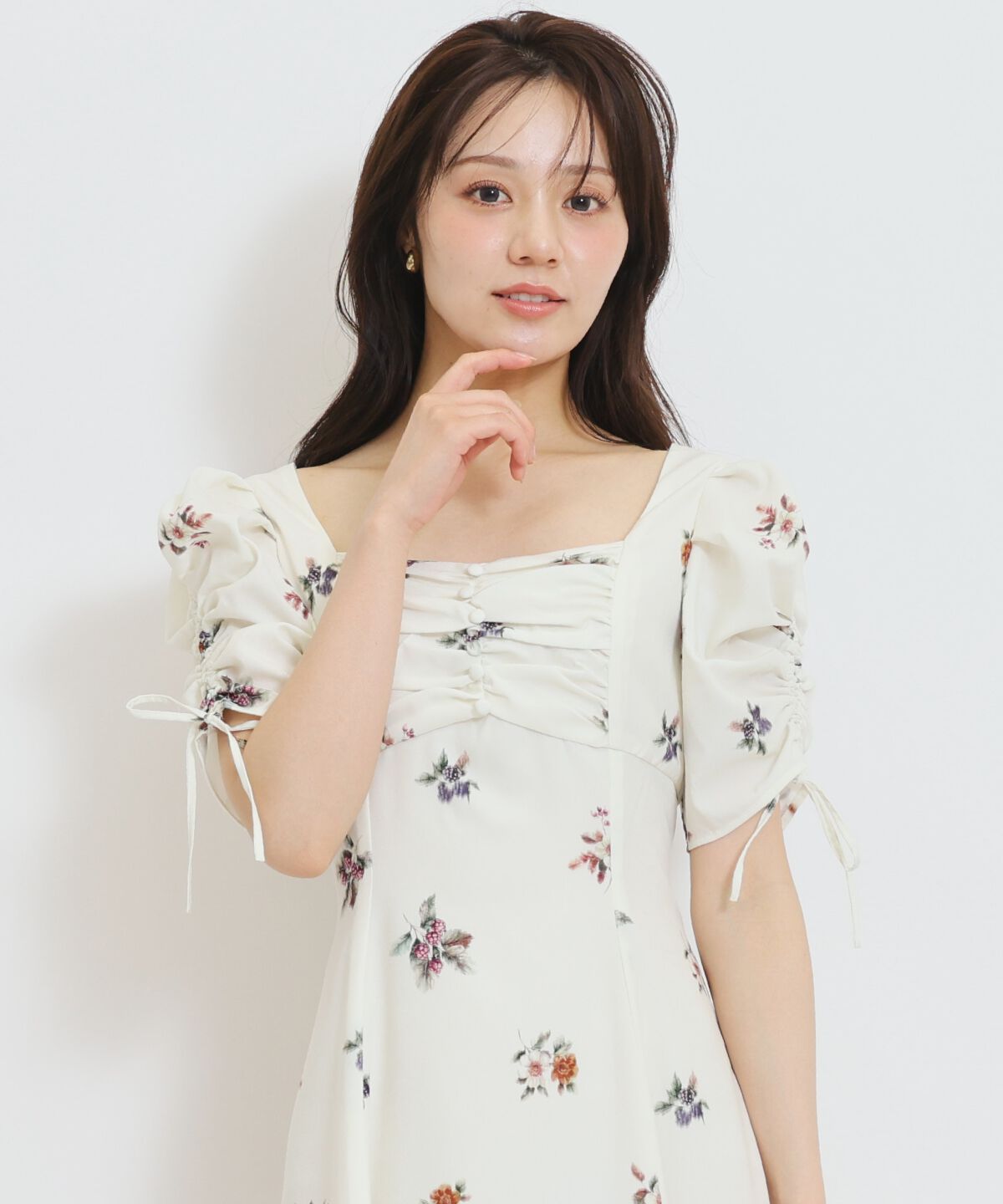 WILLSELECTION「フローラルベリープリントギャザースリーブワンピース」|ワンピース|