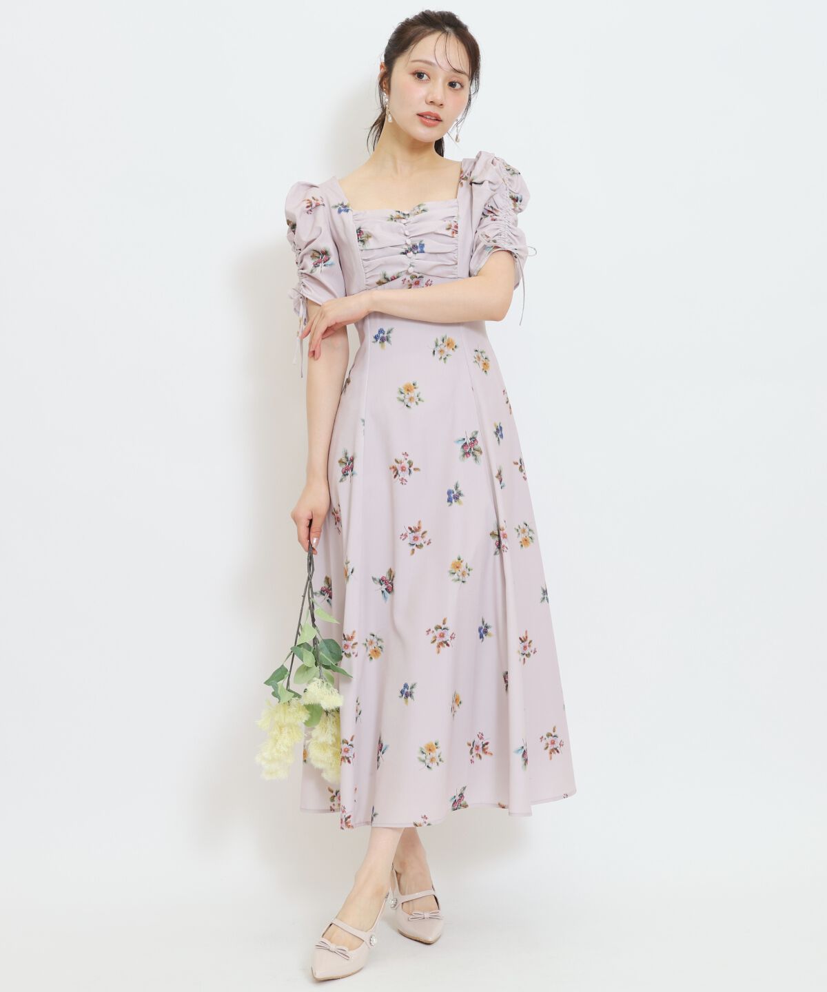 WILLSELECTION「フローラルベリープリントギャザースリーブワンピース」|ワンピース|