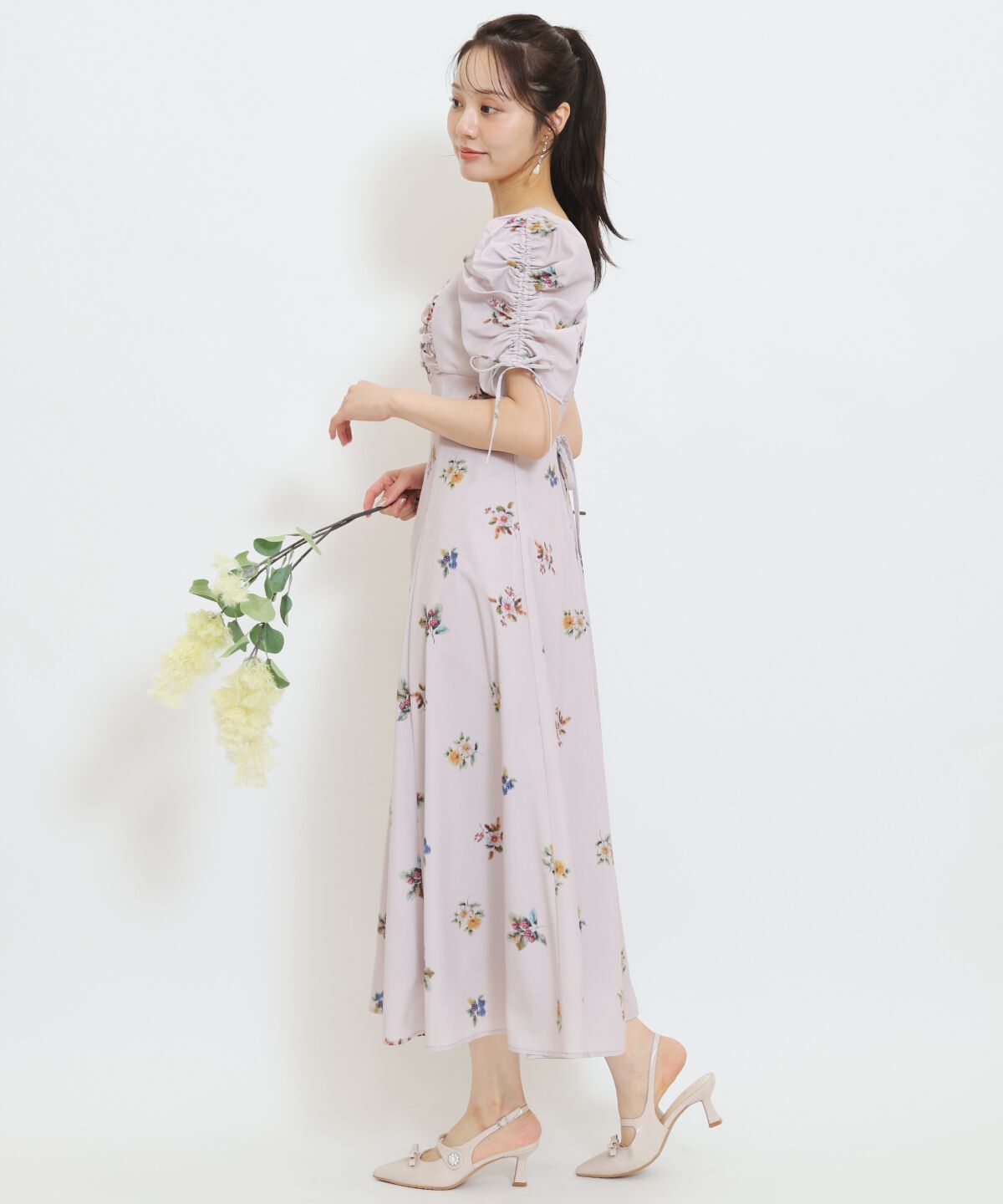 WILLSELECTION「フローラルベリープリントギャザースリーブワンピース」|ワンピース|