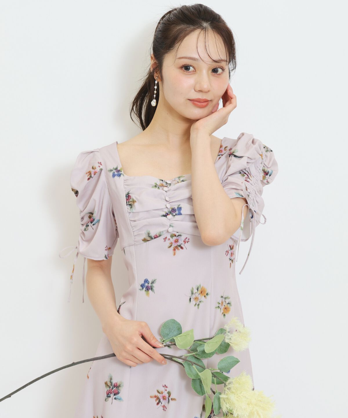 WILLSELECTION「フローラルベリープリントギャザースリーブワンピース」|ワンピース|