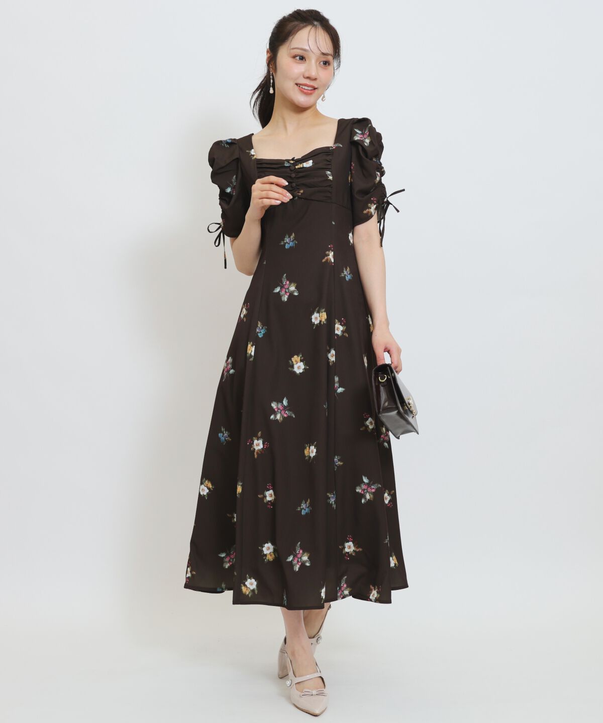 WILLSELECTION「フローラルベリープリントギャザースリーブワンピース」|ワンピース|