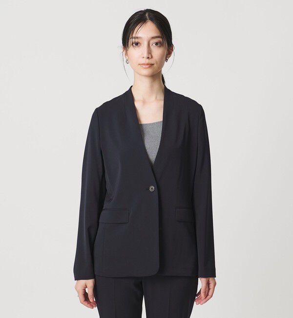 UNITED ARROWS「FEEL CLEAN Vノーカラー ジャケット ‐防シワ ストレッチ UVカット‐」|ノーカラージャケット|