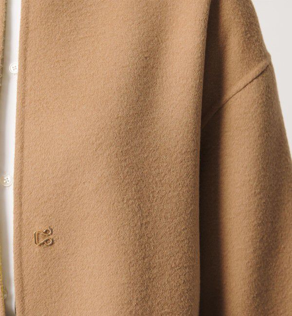 UNITED ARROWS「バイカラー リバー ミドルコート」|ノーカラーコート|