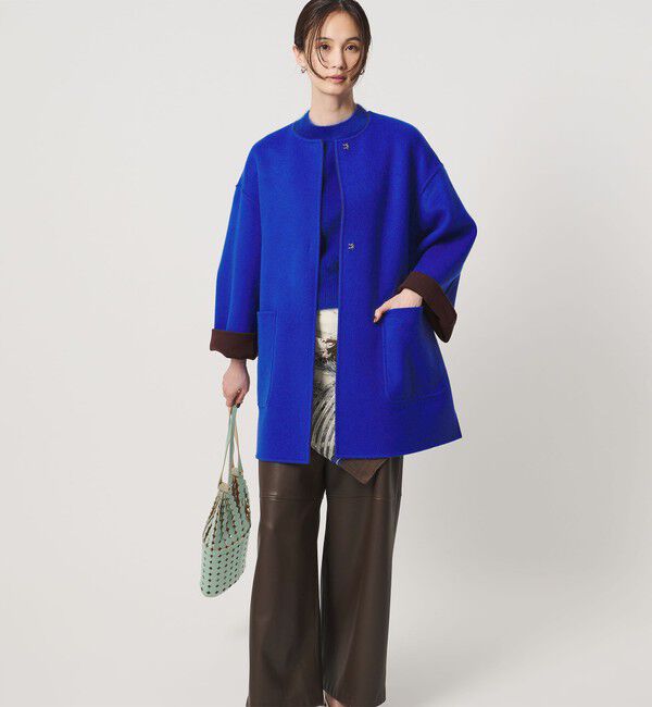 UNITED ARROWS「バイカラー リバー ミドルコート」|ノーカラーコート|ROYAL