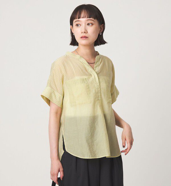 UNITED ARROWS green label relaxing「シアー ストライプ ポケット ショートスリーブ ブラウス」|シャツ・ブラウス|YELLOW