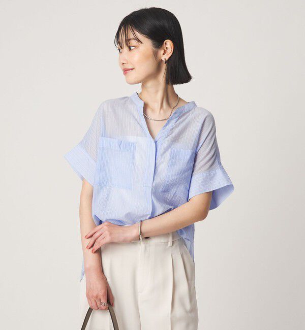 UNITED ARROWS green label relaxing「シアー ストライプ ポケット ショートスリーブ ブラウス」|シャツ・ブラウス|