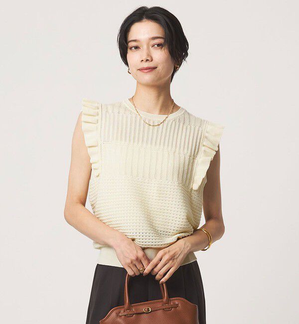 UNITED ARROWS green label relaxing「フリル ノースリーブ ニット」|ニット・セーター|WHITE