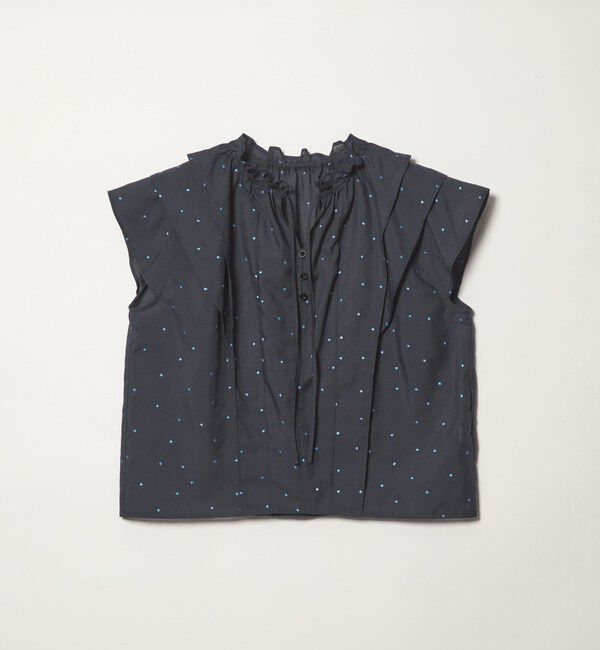 EMMEL REFINES「＜EMMEL REFINES＞EM スクエア ドットシシュウ フリル ブラウス」|シャツ・ブラウス|NAVY