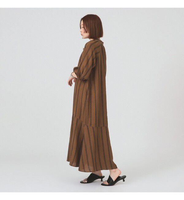 Ray BEAMS 「リネン バルーンスリーブ ワンピース 夏ワンピース 麻 リネン パフスリーブ 日除け 涼しい 大人カジュアル」|ワンピース|