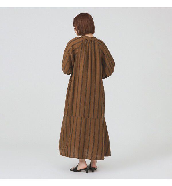 Ray BEAMS 「リネン バルーンスリーブ ワンピース 夏ワンピース 麻 リネン パフスリーブ 日除け 涼しい 大人カジュアル」|ワンピース|