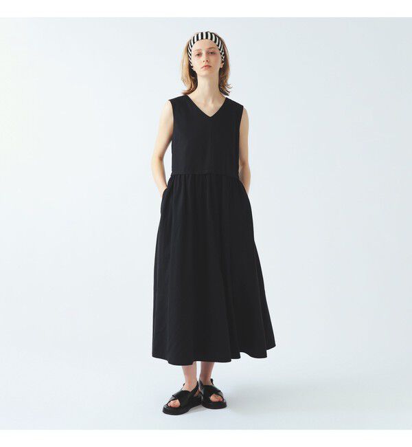 Ray BEAMS 「ギャザー キリカエ Vネック ノースリーブ ワンピース」|ワンピース|