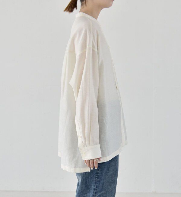 quaranciel「quaranciel:〈洗濯機可能〉リネン ミックス バンドカラー ポケット シャツ」|シャツ・ブラウス|