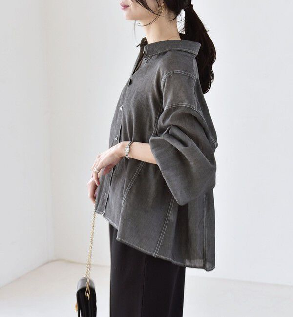 quaranciel「quaranciel:〈洗濯機可能〉シアー デニム ギャザー レギュラー シャツ」|シャツ・ブラウス|
