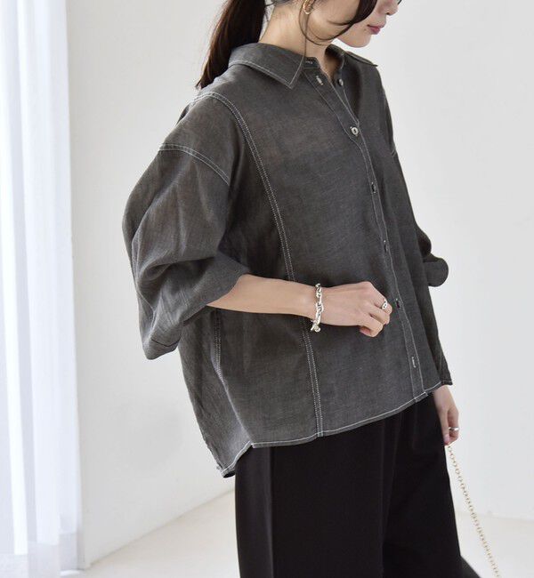 quaranciel「quaranciel:〈洗濯機可能〉シアー デニム ギャザー レギュラー シャツ」|シャツ・ブラウス|