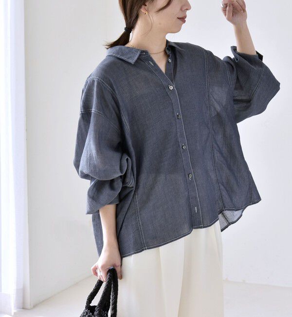 quaranciel「quaranciel:〈洗濯機可能〉シアー デニム ギャザー レギュラー シャツ」|シャツ・ブラウス|