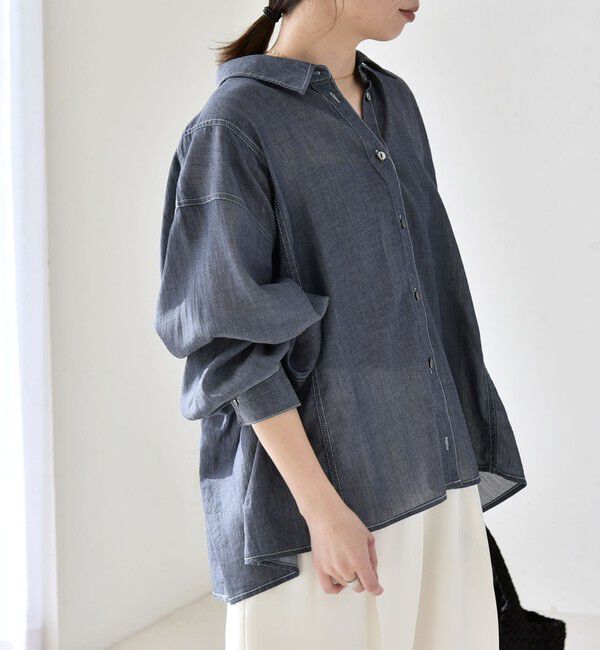 quaranciel「quaranciel:〈洗濯機可能〉シアー デニム ギャザー レギュラー シャツ」|シャツ・ブラウス|