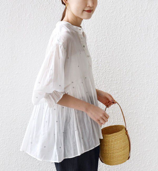 SHIPS for women「〈手洗い可能〉コットン オーガンジー リーフ 刺繍 袖 フリル ブラウス」|シャツ・ブラウス|